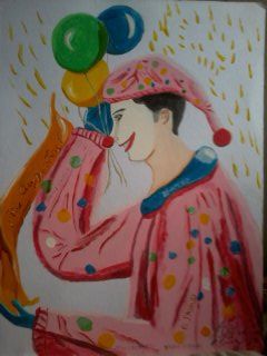Painting titled "El Payaso" by The Young Artist, Original Artwork, Oil