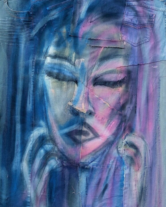 Painting titled "Blue mood" by July, Original Artwork, Spray paint