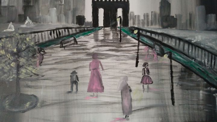 Painting titled "ville 2" by Julie Dumont, Original Artwork, Acrylic