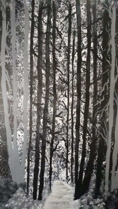 Painting titled "forêt" by Julie Dumont, Original Artwork, Acrylic