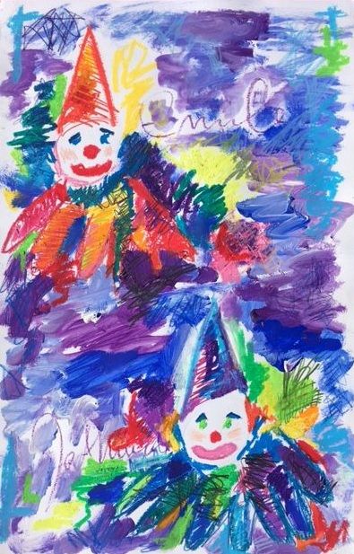 Painting titled ""Petits Clowns"3" by July Singer, Original Artwork, Acrylic