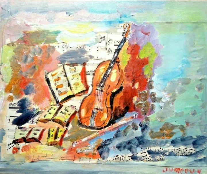 Peinture intitulée "LE VIOLON INSTANT M…" par Jumeaux Jean Pierre, Œuvre d'art originale, Huile