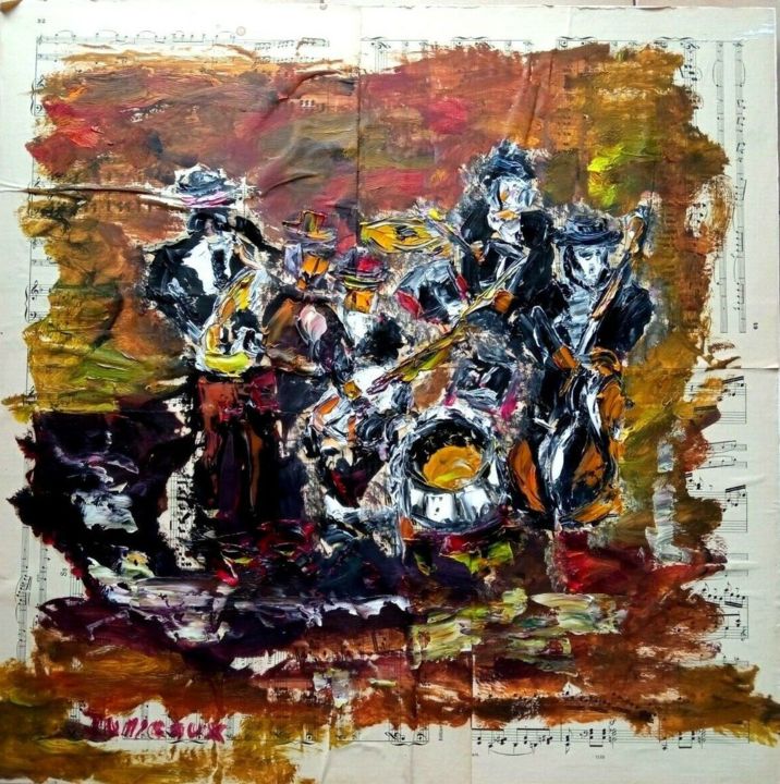 Peinture intitulée "ORCHESTRE DE JAZZ" par Jumeaux Jean Pierre, Œuvre d'art originale, Huile