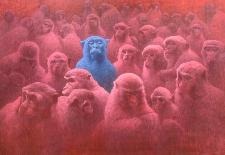 绘画 标题为“申猴” 由俊明 李, 原创艺术品, 油