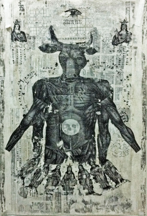Schilderij getiteld "fritzlangmolochbulo…" door Jun-Jun Sta. Ana, Origineel Kunstwerk