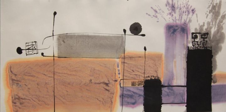 "抽象水墨-线与面的桔色Abstract…" başlıklı Tablo Junsen Wang tarafından, Orijinal sanat, Mürekkep