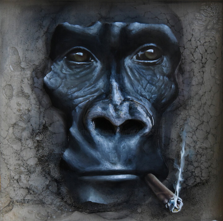 "抽雪茄的你" başlıklı Tablo Junyi Wang tarafından, Orijinal sanat, Petrol