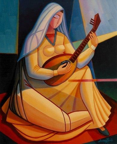 Painting titled "mulher com bandolim" by Jurandi Assis, Original Artwork, Other