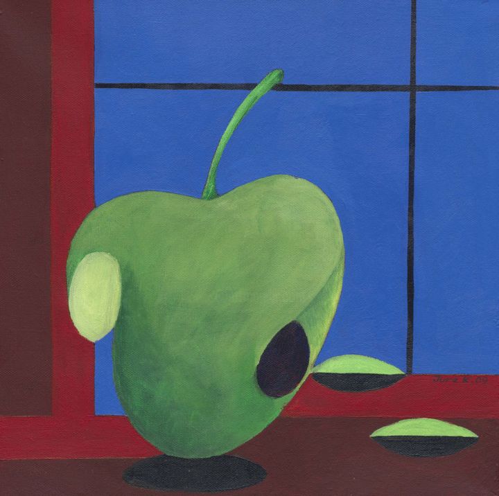Painting titled "apple" by Jure Kralj, Original Artwork, Acrylic Mounted on Wood Stretcher frame