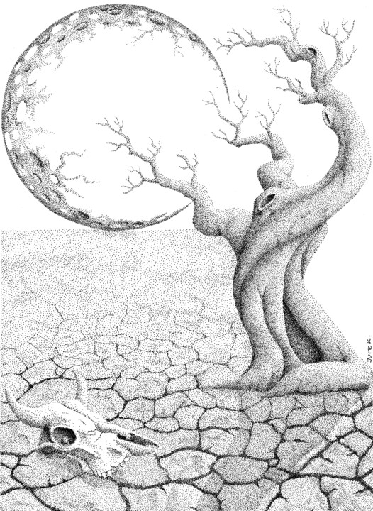 Dessin intitulée "The tree and the sk…" par Jure Kralj, Œuvre d'art originale, Encre
