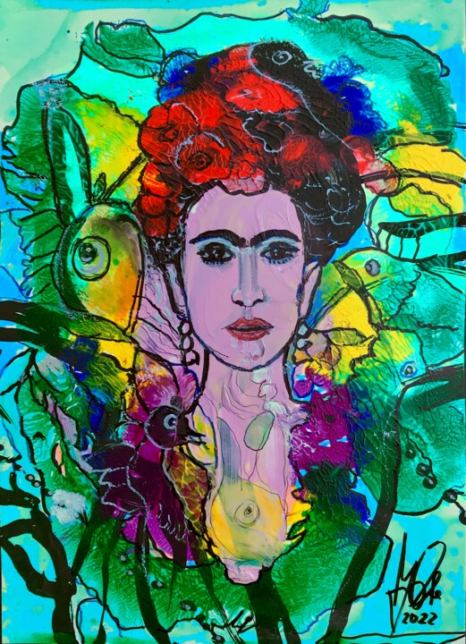 Painting titled ""Hommage an Frida K…" by Jürgen Grafe, Original Artwork, Acrylic