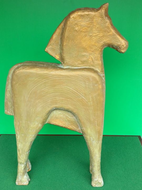 Sculpture intitulée "cheval doré" par Jurgen Liedel, Œuvre d'art originale, Techniques mixtes