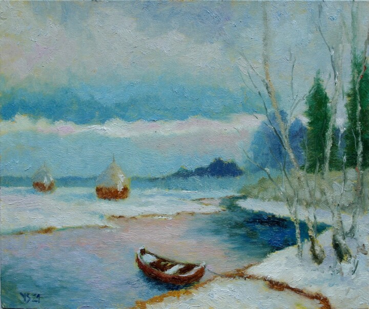 Pintura titulada "Winter Lanscape" por Juri Semjonov, Obra de arte original, Oleo