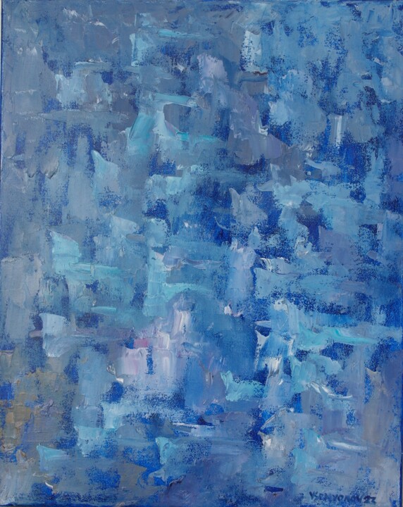 Painting titled "Blue Impression" by Juri Semjonov, Original Artwork, Oil Mounted on Wood Stretcher frame