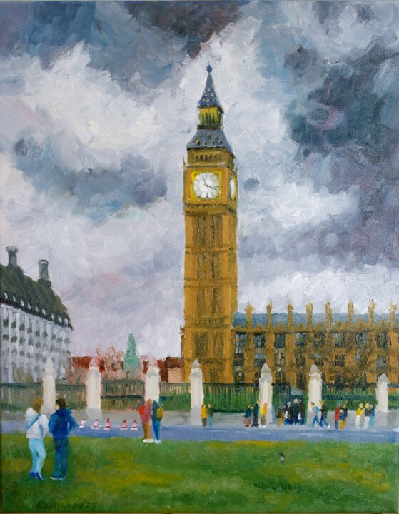 Painting titled "London, Spring, Big…" by Juri Semjonov, Original Artwork, Oil Mounted on Wood Stretcher frame