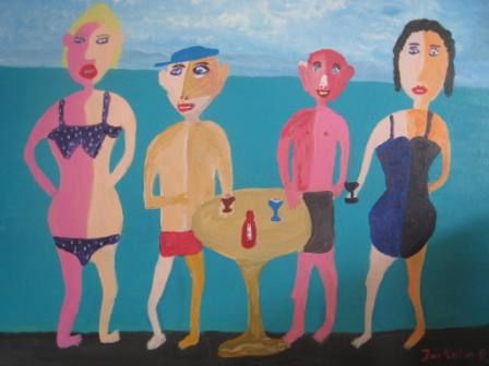 Painting titled "Two couples at the…" by Detlev Jurkuhn, Original Artwork, Oil