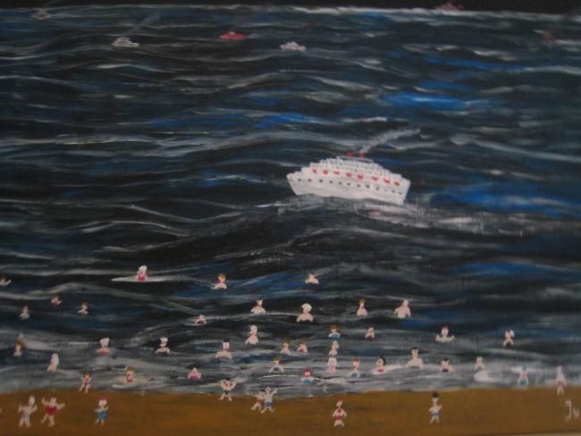 Peinture intitulée "Night swimming" par Detlev Jurkuhn, Œuvre d'art originale, Huile