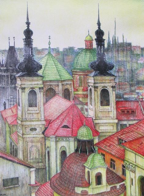 Disegno intitolato "Old city" da Kalashnikov Jury, Opera d'arte originale, Altro