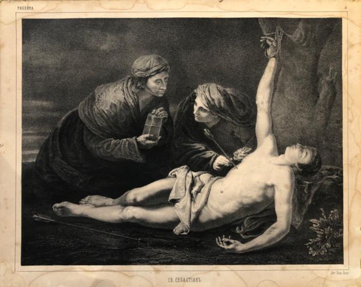 Printmaking titled "Saint Sebastian" by Jusepe De Ribera, Original Artwork, Lithography