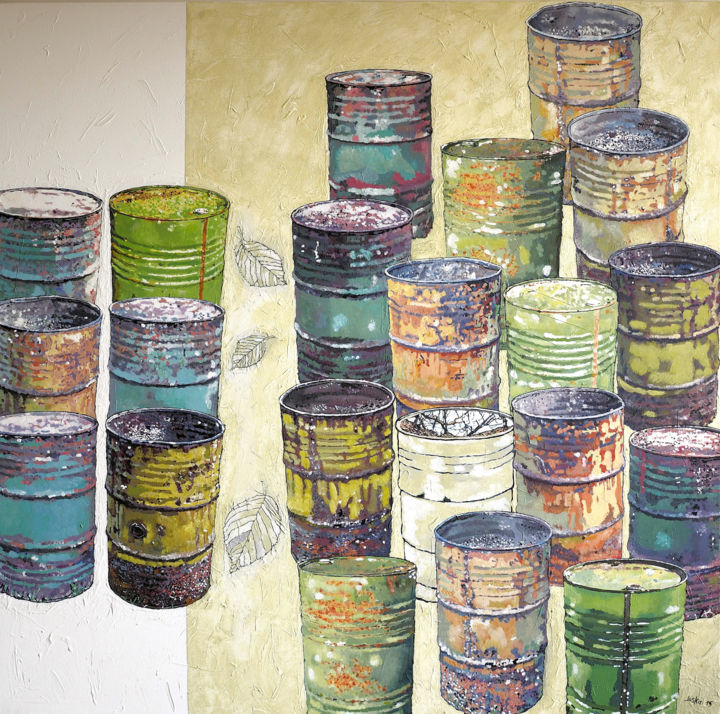 Peinture intitulée "Fûts Liverdunois -…" par Marie Juska, Œuvre d'art originale, Acrylique