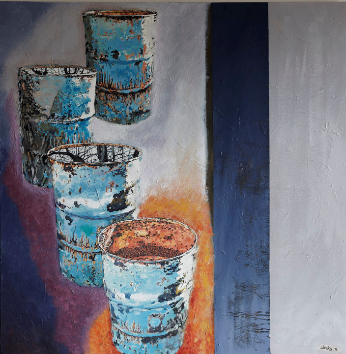 Peinture intitulée "Reflet bleu" par Marie Juska, Œuvre d'art originale, Acrylique