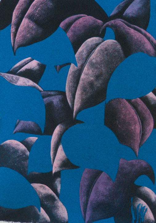 Painting titled "Feuilles bleues et…" by Jusp, Original Artwork, Acrylic