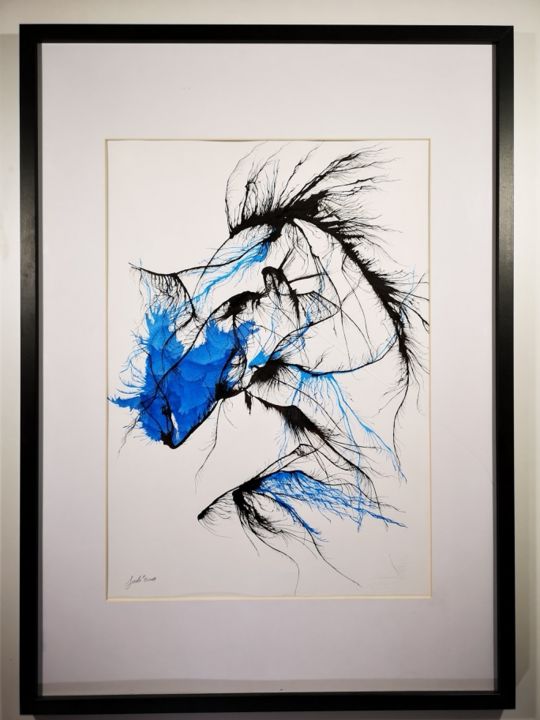 Σχέδιο με τίτλο "Le Cheval Bleu" από Julien Lemoine, Αυθεντικά έργα τέχνης