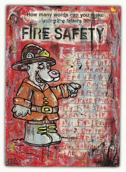 Painting titled "FIRE SAFETY" by Justin Aerni, Original Artwork, Oil