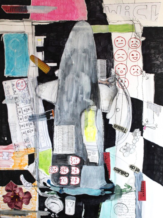 Peinture intitulée "Skating Home Alone…" par Justin Huebner, Œuvre d'art originale, Fusain