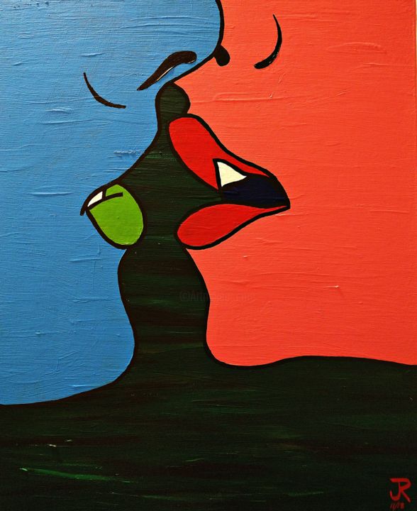 Painting titled "KISS-LOVE cold-warm" by Justin Russell, Original Artwork, Acrylic