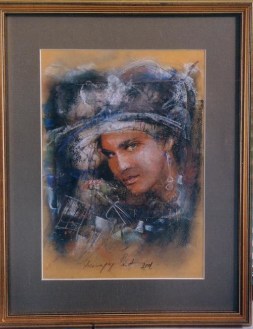 Painting titled "Girl with a hat (De…" by Justin Aleksandar Ristic, Original Artwork