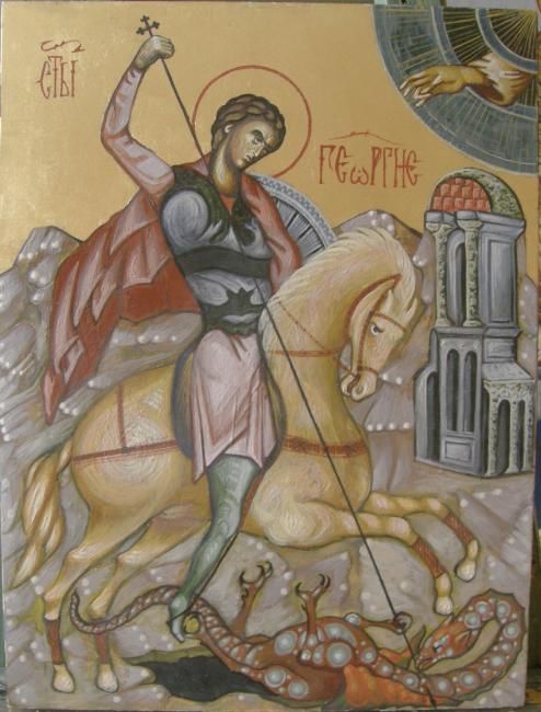 Painting titled "Saint George" by Justin Aleksandar Ristic, Original Artwork