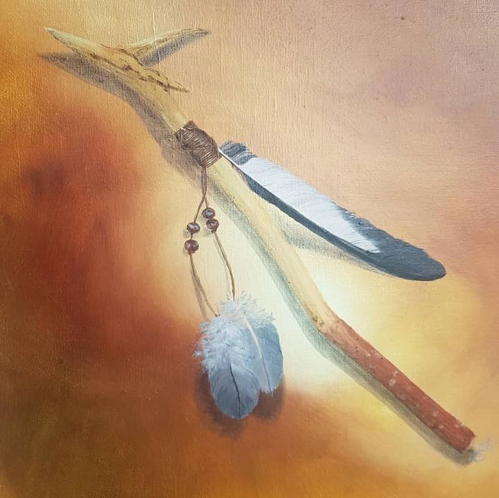 Peinture intitulée "Le bâton du shaman" par Justine Beguin, Œuvre d'art originale, Huile