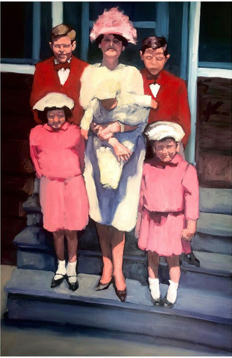 Painting titled "Family Portrait" by Justine Lemaire, Original Artwork, Oil Mounted on Wood Stretcher frame