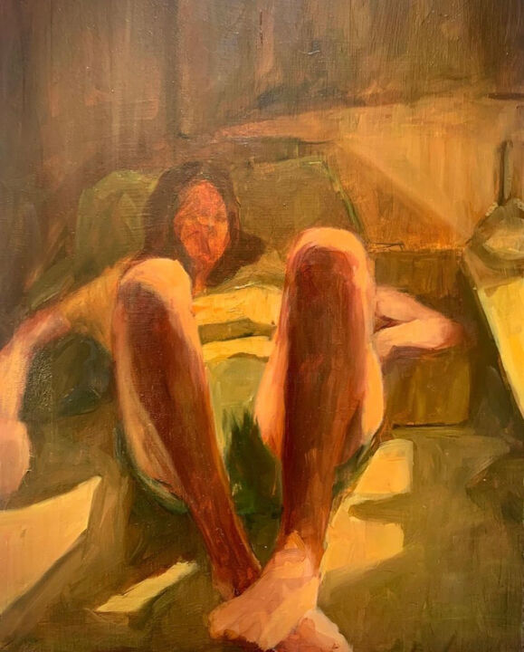 Painting titled "Le repos" by Justine Lemaire, Original Artwork, Oil
