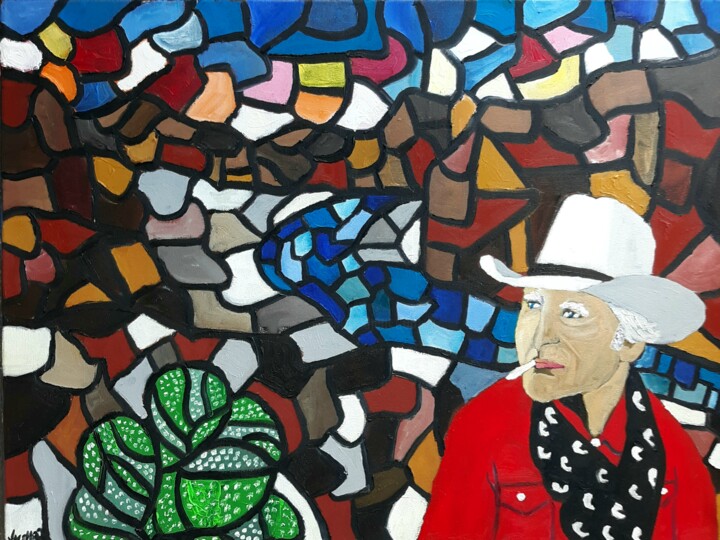 Painting titled "desert cowboy" by Justin Myers, Original Artwork, Oil