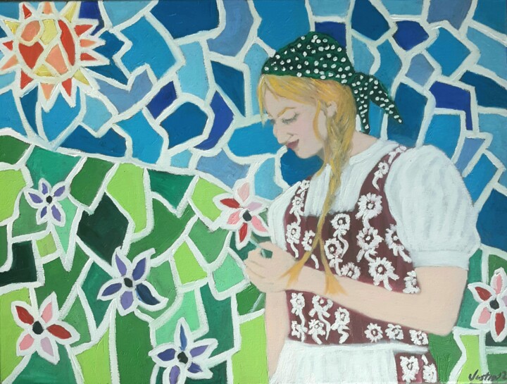 Pittura intitolato "Bavarian girl" da Justin Myers, Opera d'arte originale, Olio