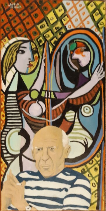 Painting titled "Picasso and the mir…" by Justin Myers, Original Artwork, Oil