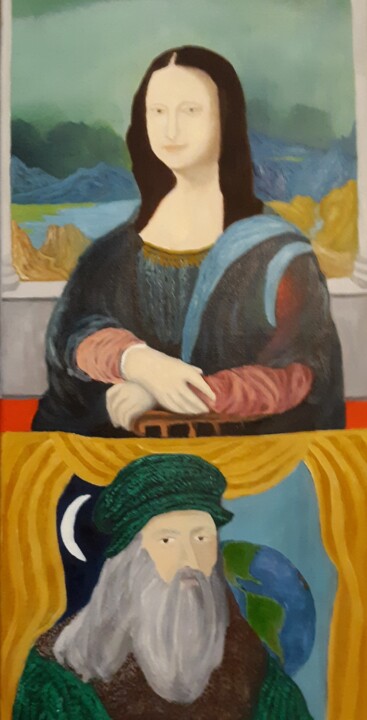 Painting titled "Mona Lisa and DaVin…" by Justin Myers, Original Artwork, Oil