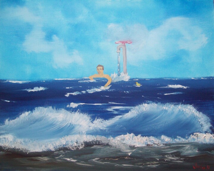 Pintura intitulada "ocean bath" por Justin Myers, Obras de arte originais, Óleo