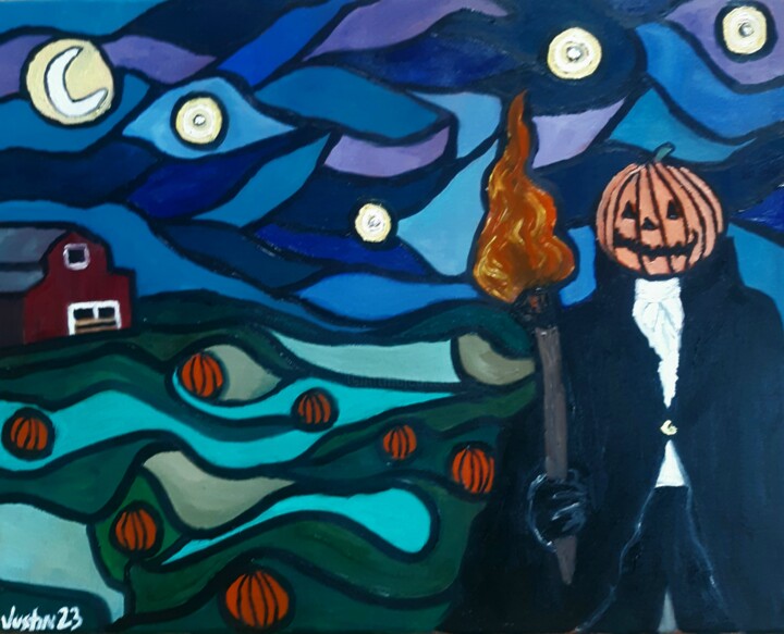 Картина под названием "Halloween night" - Justin Myers, Подлинное произведение искусства, Масло