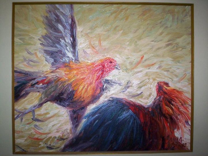 Pintura titulada "Pelea de Gallos" por Luis E. Gonzales, Obra de arte original