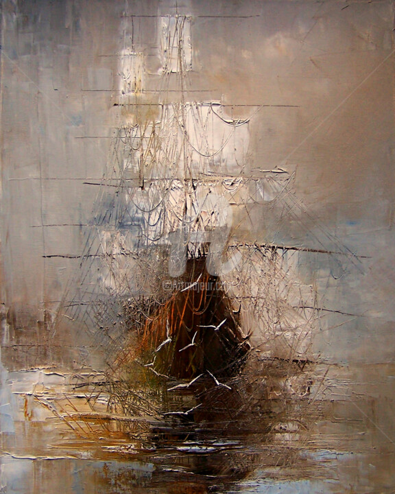 Painting titled "Mist 04" by Justyna Kopania, Original Artwork, Oil Mounted on Wood Stretcher frame