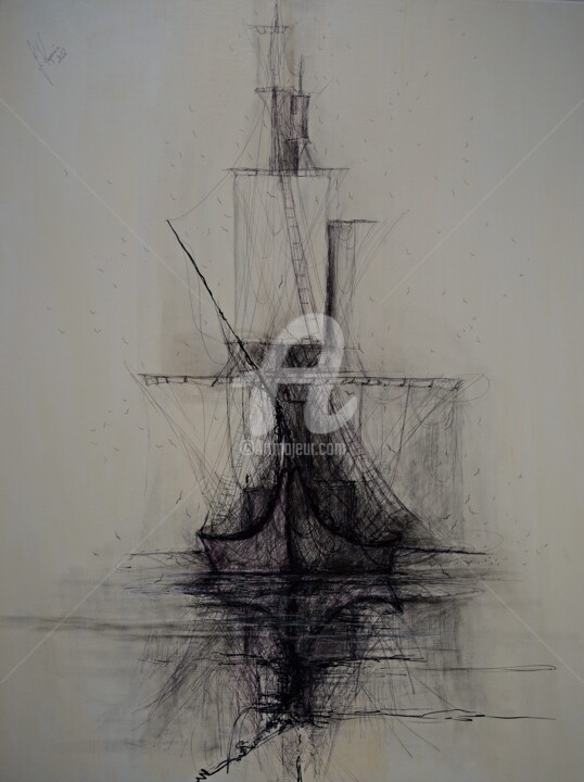 Rysunek zatytułowany „Mist 05” autorstwa Justyna Kopania, Oryginalna praca, Długopis Zamontowany na Drewniana rama noszy