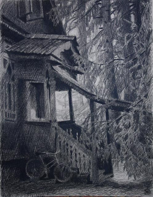 Картина под названием ""Крыльцо"" - Юлия Кокуева, Подлинное произведение искусства, Масло