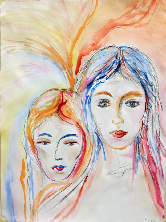 Drawing titled "Attraction" by Jutta Jung, Original Artwork, Watercolor