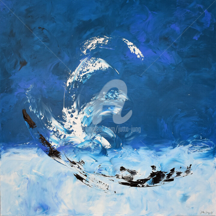 Painting titled "Blue Wave" by Jutta Jung, Original Artwork, Acrylic Mounted on Wood Stretcher frame