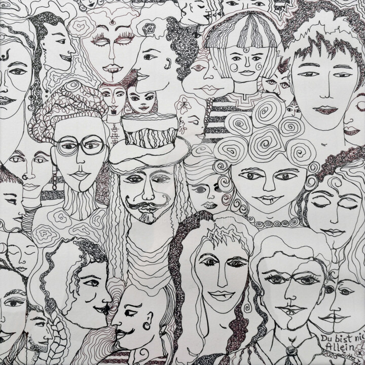 Zeichnungen mit dem Titel "Du bist nicht allei…" von Jutta Jung, Original-Kunstwerk, Tinte