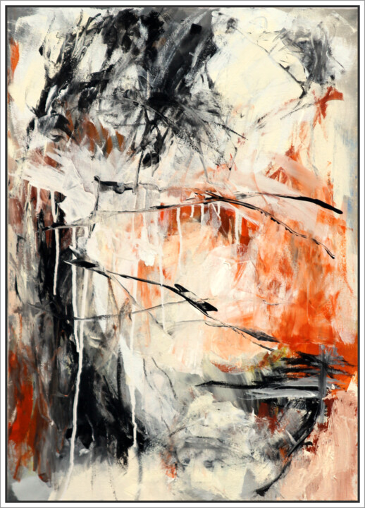 Malerei mit dem Titel "Burning Deep Inside" von Jutta Rika Bressem, Original-Kunstwerk, Acryl Auf Keilrahmen aus Holz montie…