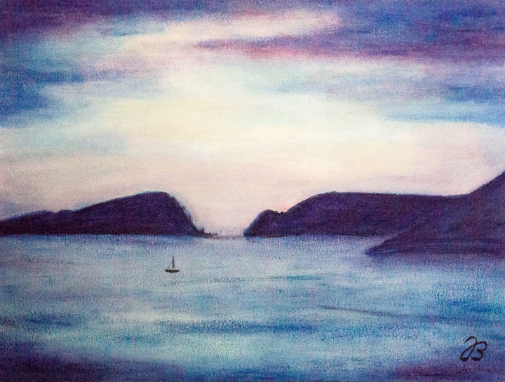 Painting titled "Irland Küste" by Jutta Blühberger, Original Artwork, Pigments